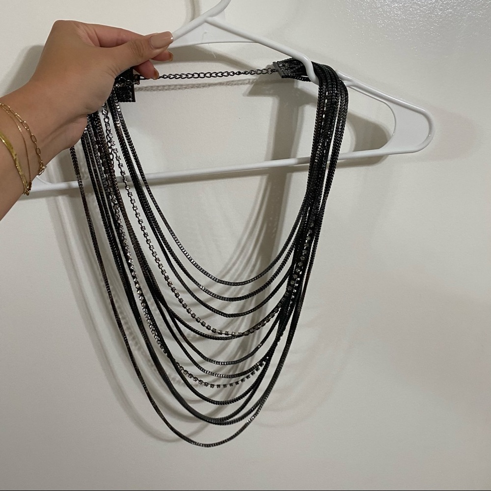 Black chrome / rhinestones - Layered necklace